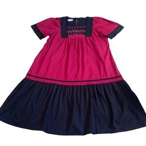 Vintage 1960s HTF Hawaiian Grandma MuuMuu/ Mumu Shift Housedress Raspberry S/M